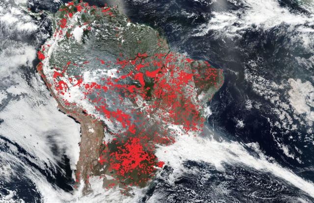 La imagen muestra los incendios que se extienden en la Amazonía. (Foto: VIIRS/NASA)