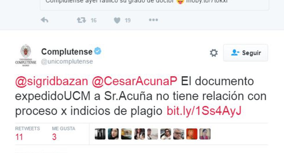 Twitter: hija de Acuña celebraba hasta que Complutense le dijo... (Foto: Twitter)