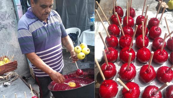 Enrique Villalpando, el vendedor de manzanas acarameladas que se hizo viral en las redes sociales, contó que logró recuperar su dinero invertido y ahora tiene la oportunidad de exportar a otros países. (Foto: Facebook / Luis Álvarez)