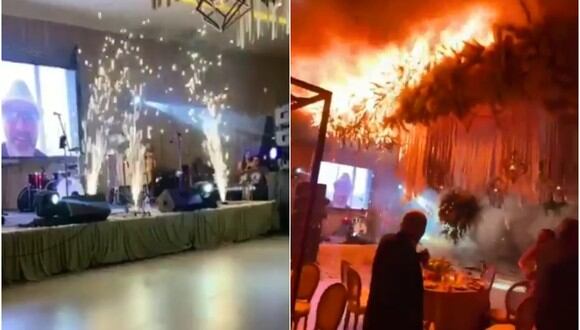 Fuegos artificiales provocan incendio en salón durante boda. (Foto: @angelito190273 / Twitter)