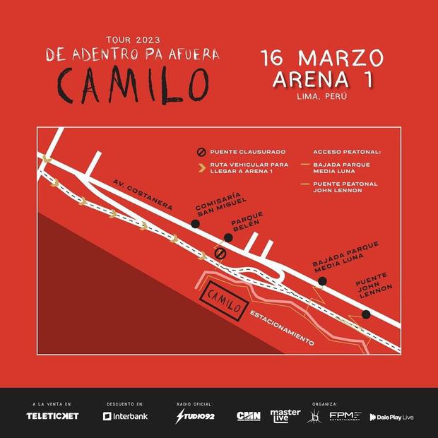 Map of the entrance to Arena 1 for Camilo's concert on Thursday, March 16