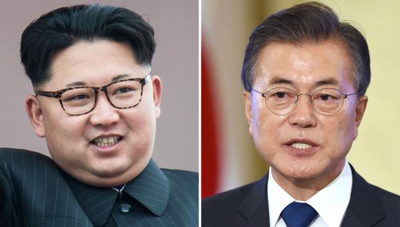 Kim Jong-un, líder de Corea del Norte, y Moon Jae-in, presidente surcoreano. (Foto: AFP)