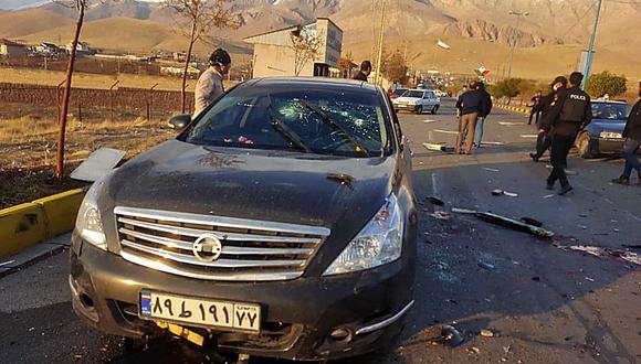 El automóvil donde iba el científico nuclear iraní Mohsen Fakhrizadeh en el momento de su asesinato. (AFP).