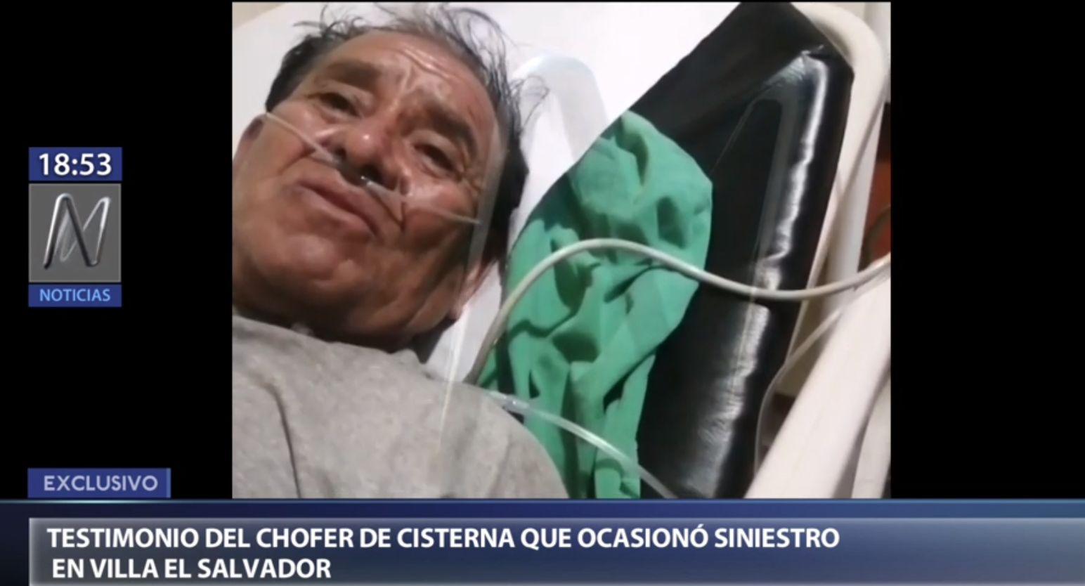 Conductor de camión cisterna que transportaba gas licuado de petróleo (GLP) y que provocó el incendio en Villa El Salvador, Luis Palomino Guzmán, dio su testimonio a la Policía Nacional del Perú (PNP) sobre lo ocurrido esta mañana. (Foto: Captura Canal N)