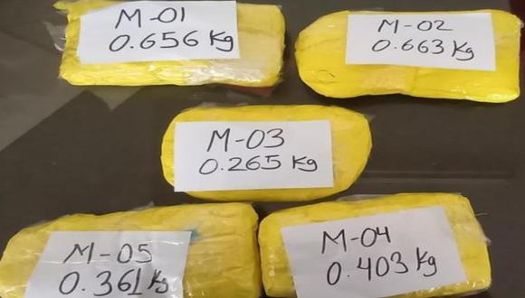 Huánuco: hombre llevaba más de dos kilos de cocaína adheridos a diferentes partes de su cuerpo (Foto: PNP)