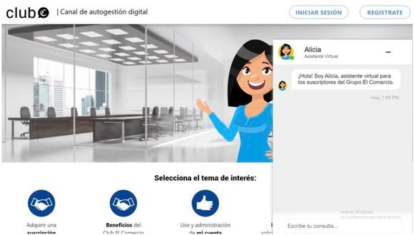 Alicia, la asistente virtual del Grupo El Comercio que resuelve consultas sobre suscripciones.