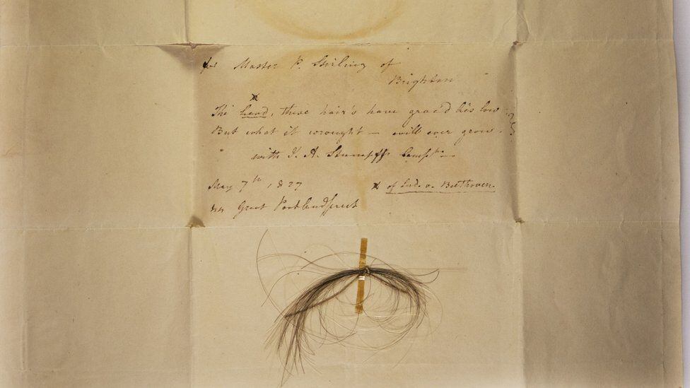 The so-called Stumpff lock, believed to be from Beethoven's hair, was used to sequence the composer's genome.  (KEVIN BROWN/UNIVERSITY OF CAMBRIDGE).