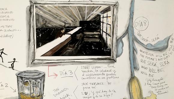 Desde que empezó la cuarentena, Diana Kisner se propuso hacer un dibujo diario en la pared de su casa, a manera de ritual.