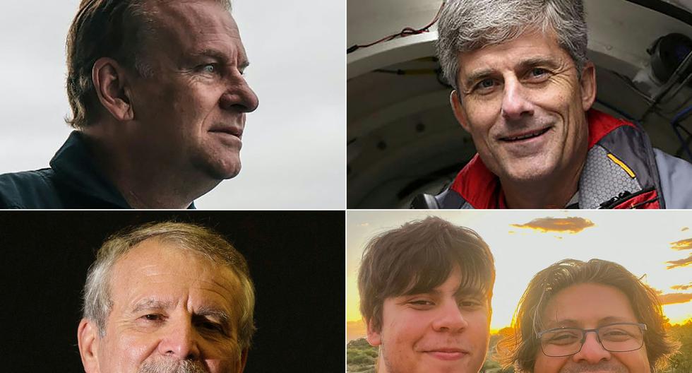 Hamish Harding, Stockton Rush, Paul-Henri Nargeolet, Suleman Dawood y su padre Shahzada Dawood, los tripulantes que van en el sumergible Titán. (AFP).
