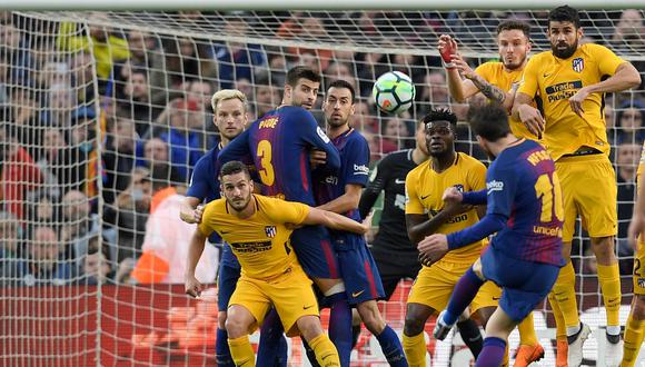 Lionel Messi marcó el primer gol del Barcelona mediante un impecable tiro libre ante el Atlético de Madrid. (foto: EFE)