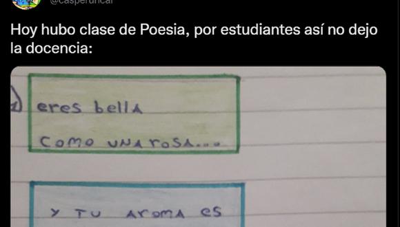 Porfesora pide hacer un poema y alumno la saca lágrimas pero de risa (Foto: Twitter/@casperuncal).