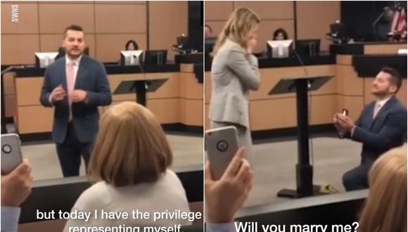 Abogado lleva un caso falso al juzgado para pedirle matrimonio a su novia y se vuelve viral en redes sociales | VIDEO (Foto: Facebook/LADbible).