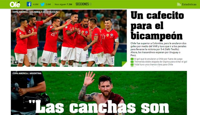 Así informaron los medios internacionales la clasificación de Chile en la Copa América. (Olé de Argentina)