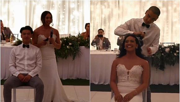 Una pareja de recién casados se ha hecho viral tras afeitarse la cabeza como gesto de solidaridad con la madre de la novia que sufre de cáncer. (Foto: @jonymlee / TikTok)