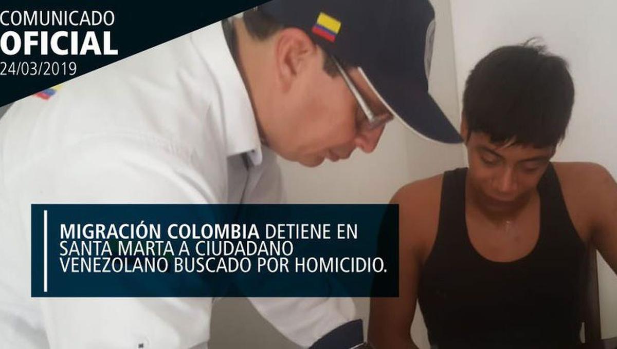 Camacho Terán, de 22 años, era buscado en su país mediante una circular roja de Interpol por la tortura y el homicidio de un docente. (Twitter Migración Colombia - @MigracionCol)