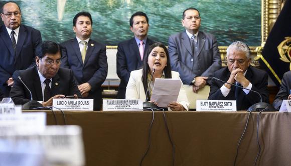 La congresista de Fuerza Popular, Tamar Arimborgo, en una sesión de la Comisión de Educación del Parlamento el pasado 19 de agosto. (Foto: Congreso).