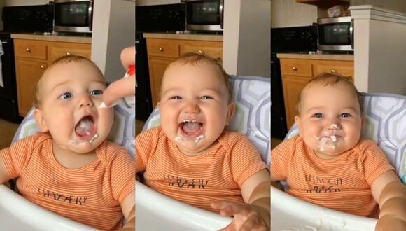 Un video viral tiene como protagonista a un risueño bebé que disfruta de un poco de crema batida. | Crédito: @kidsthemostbeautiful / Instagram.