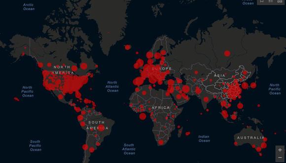 El ‘Mapa mundial del coronavirus’ se ha convertido en una de las principales fuentes de información de esta pandemia. (Foto: Universidad Johns Hopkins)