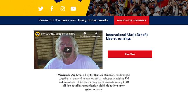 Para donar se debe ingresar a la página web venezuelaaidlive.com y hacer click en "Donate for Venezuela". (Captura)