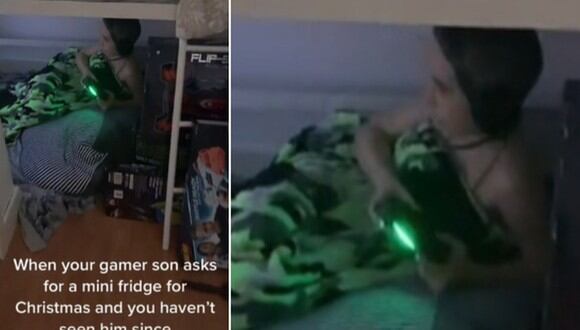 En esta imagen se aprecia al hijo de la madre de esta historia divirtiéndose con un videojuego en su habitación. (Foto: @lesleymcb / TikTok)