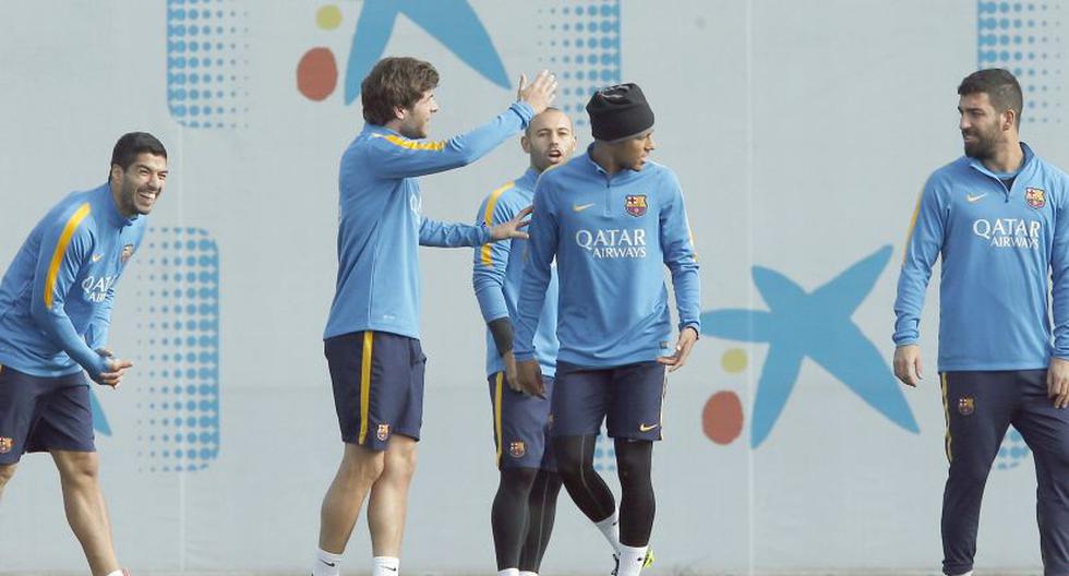 Jugadores del Barcelona entrenan para partido contra Rayo Vallecano. (Foto: EFE)