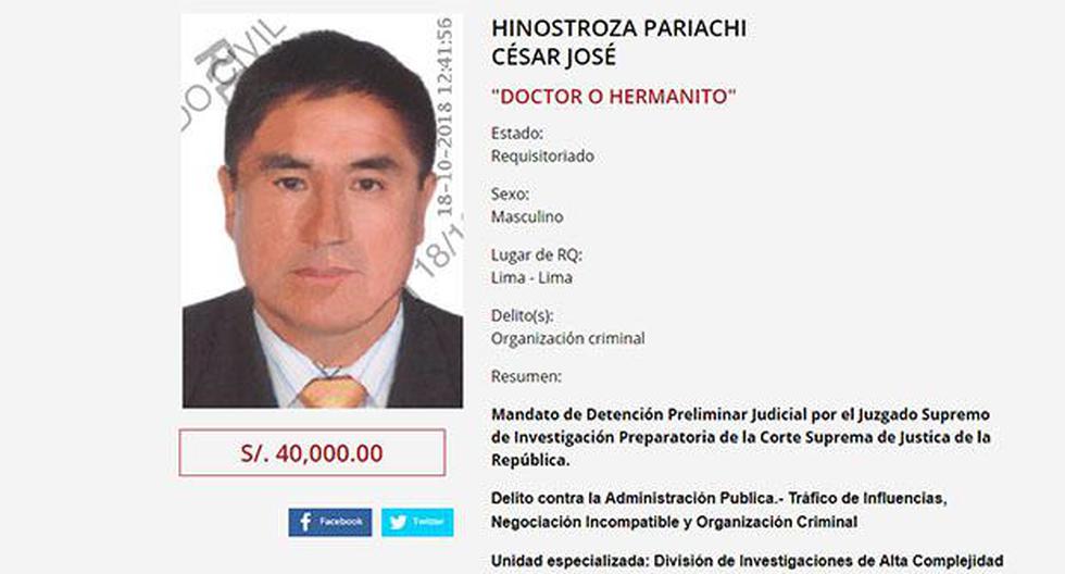 Prófugo ex juez César Hinostroza fue incluido en el Programa de Recompensas del Ministerio del Interior. (Foto: Difusión)
