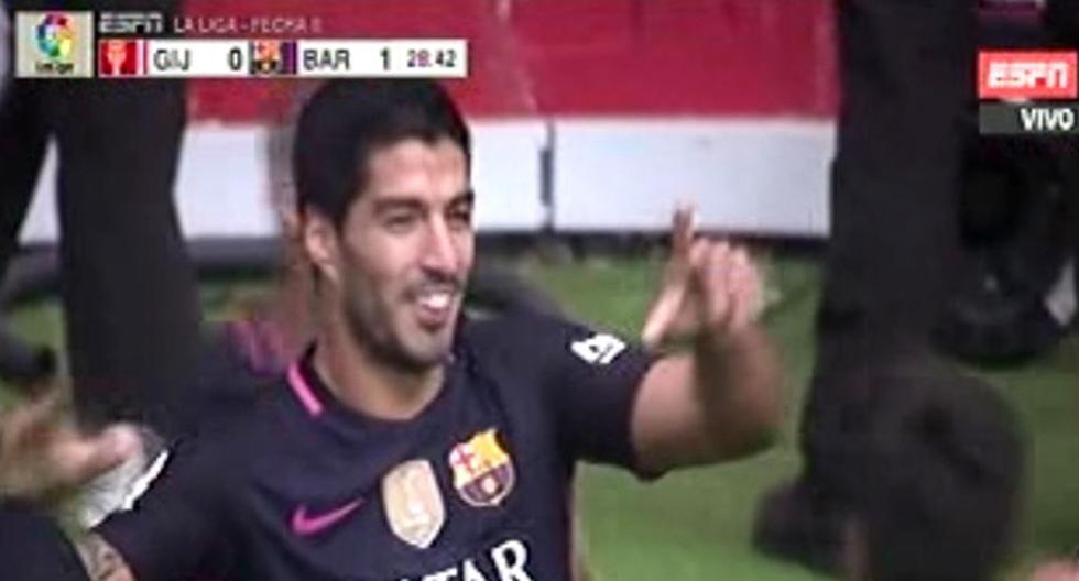 Luis Suárez anota buen gol con el Barcelona ante Sporting de Gijón. (Foto: captura)