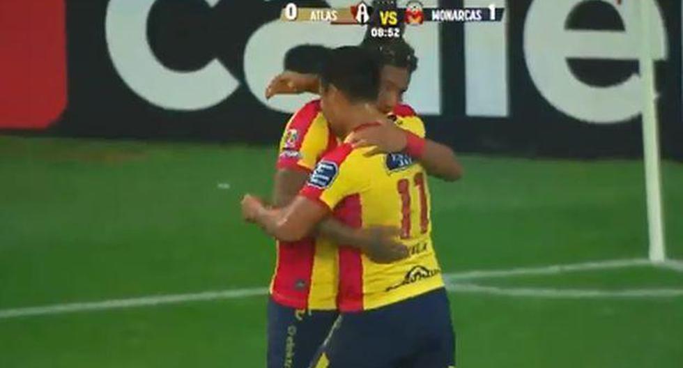 Ávila anotó el 1-0 para Morelia en duelo ante Atlas por el Apertura 2018 de Liga MX. (Captura: YouTube)