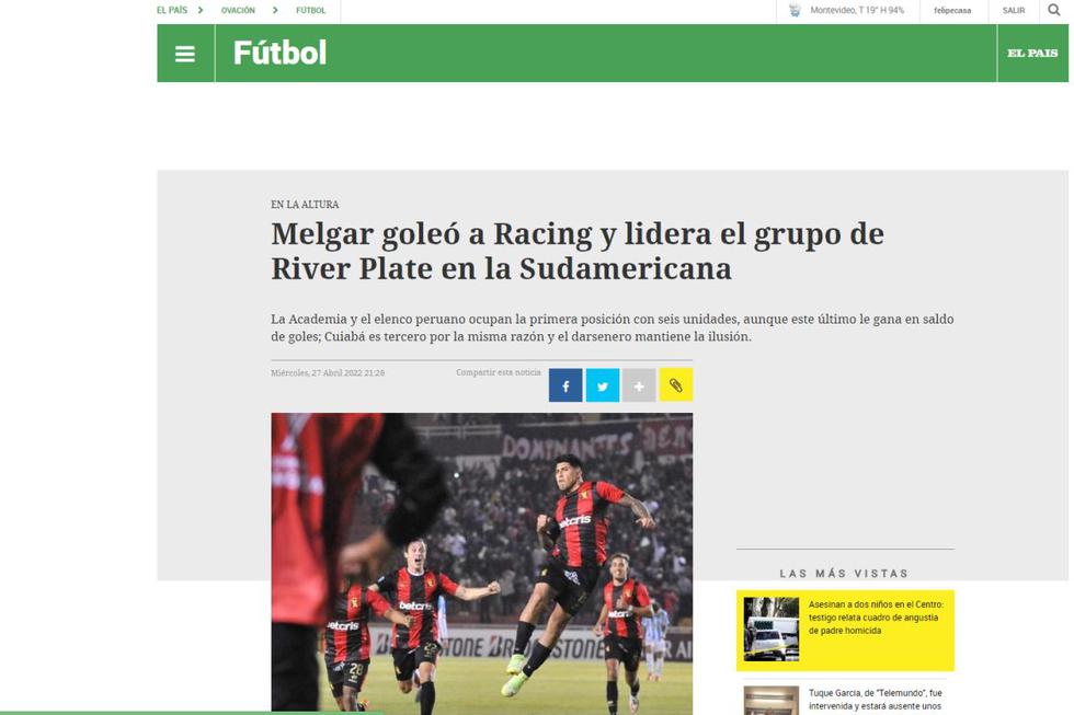 Melgar vs Racing: así reaccionó la prensa extranjera tras victoria del 'Dominó' por Copa Sudamericana