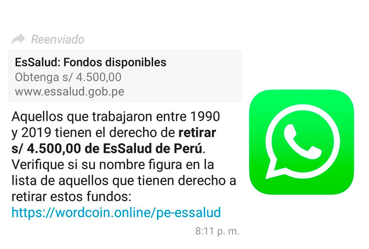 ¿Es real el mensaje? ¿Essalud está brindando 45 mil soles a través de WhatsApp? Esta es la verdad. (Foto: Essalud)