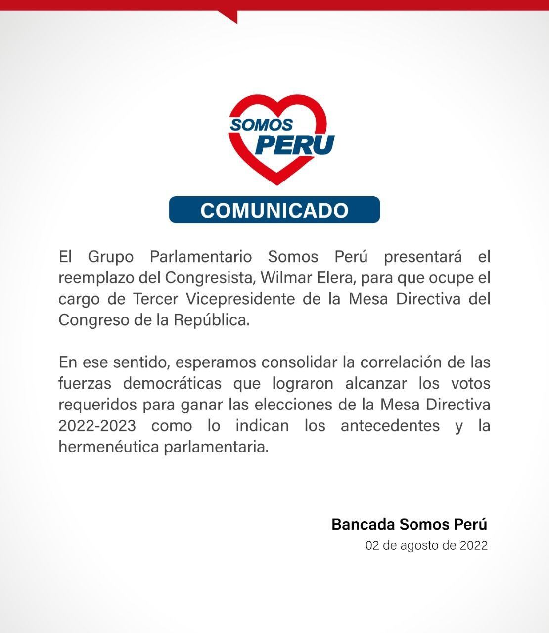 Comunicado de Somos Perú.