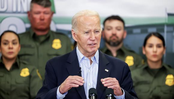 El presidente estadounidense, Joe Biden, habla en la estación de la Patrulla Fronteriza de Estados Unidos en Brownsville, Texas, EE.UU., el 29 de febrero de 2024. (Foto de EFE/EPA/ADAM DAVIS)