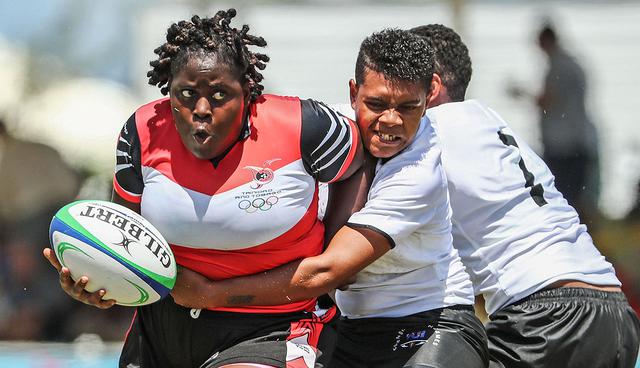NASSAU, BAHAMAS - JULY 19: Fiji compete during the match between Fiji and Trinidad And Tobago in the Rugby Sevens on day 2 of the 2017 Youth Commonwealth Games at QE Sports Centre on July 19, 2017 in Nassau, Bahamas.   Scott Barbour/Getty Images/AFP
== FOR NEWSPAPERS, INTERNET, TELCOS & TELEVISION USE ONLY ==