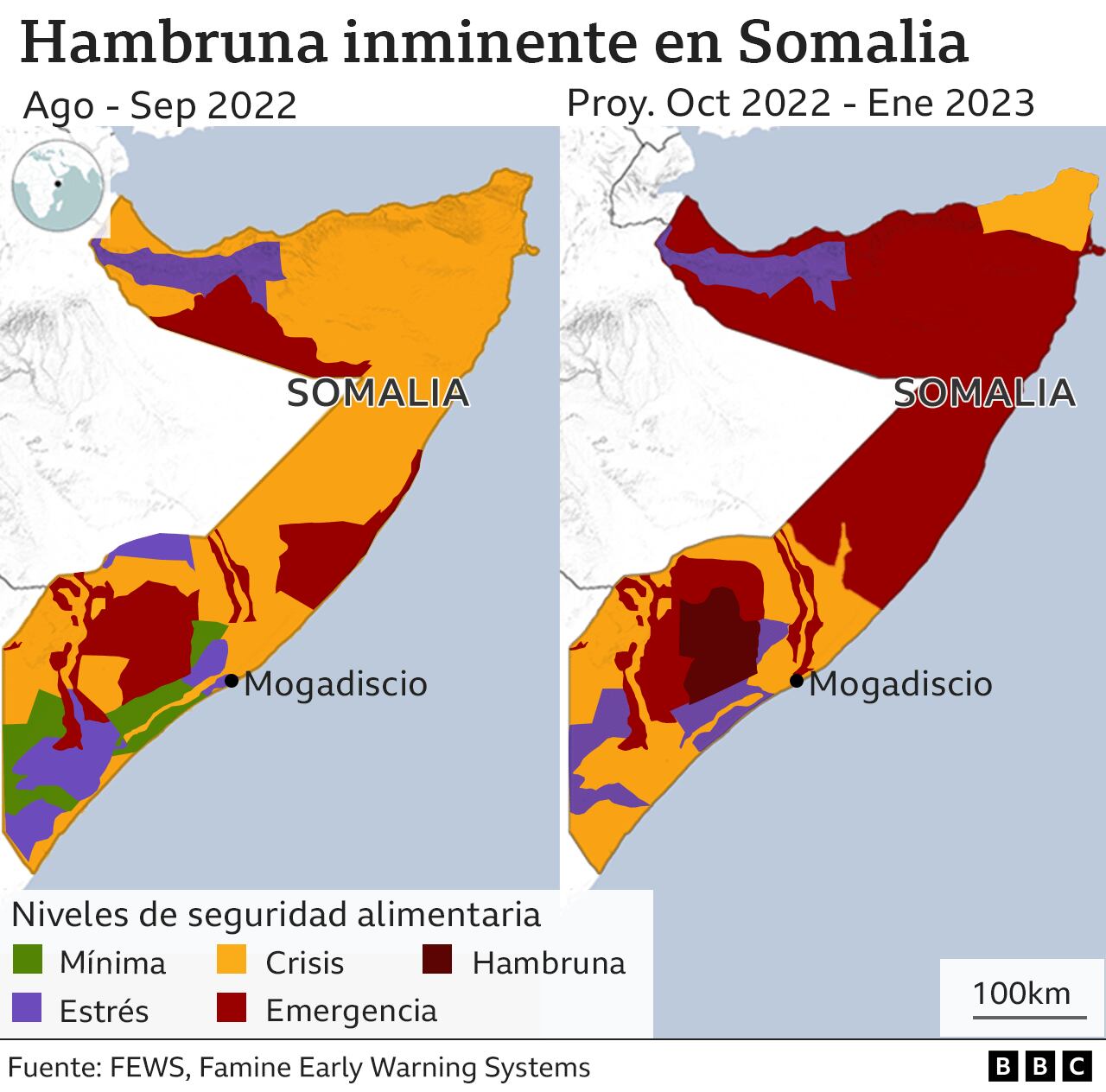 Map of Somalia showing the sites affected by the famine