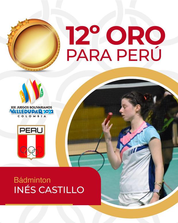 Inés Castillo ganó oro en individuales de bádminton. (Foto: Comité Olímpico Perú)