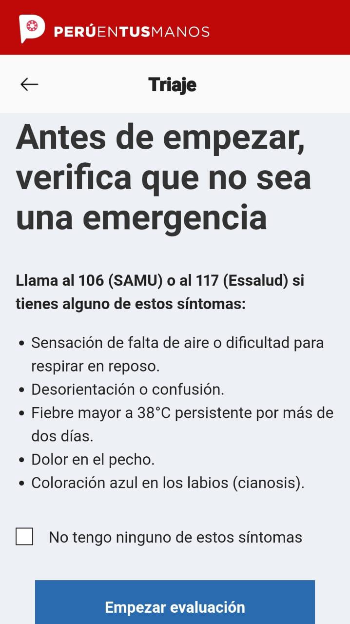 La app brinda la posibilidad de realizar un triaje digital o autoevaluación. Con esta información se construye el "mapa de calor"  de zonas de riesgo por Covid-19.