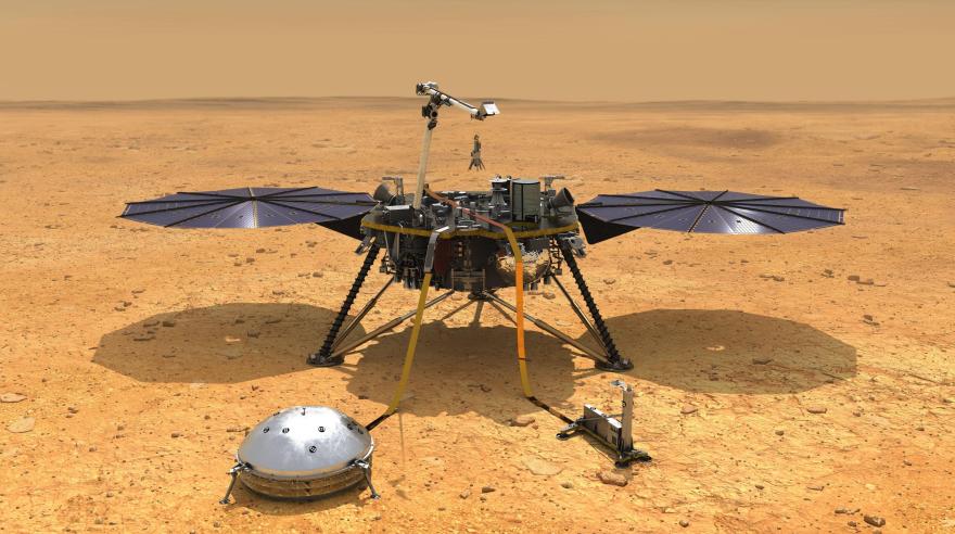 Animación de cómo se vería el Mars InSight sobre Marte. (Foto: EFE)