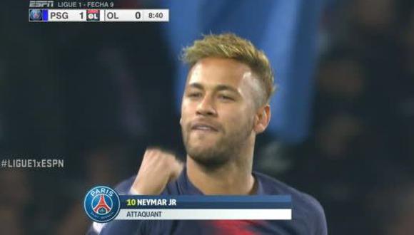 Neymar es el rey de los penales en el PSG. El '10' brasileño abrió de la siguiente manera el marcador frente a Olympique Lyon, por la novena jornada de la Ligue 1. (Foto: captura de video)