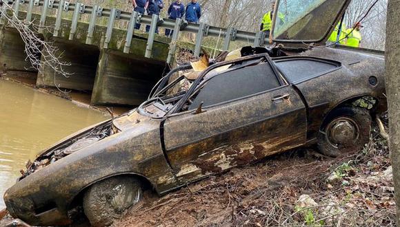 El Ford Pinto Runabout modelo 1974 que conducpia Kyle Clinkscales fue encontrado en un arroyo cerca de County Road 83, en Alabama, Estados Unidos.