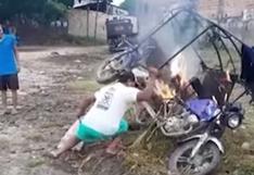 Iquitos: vecinos capturan y queman mototaxi de presuntos ladrones