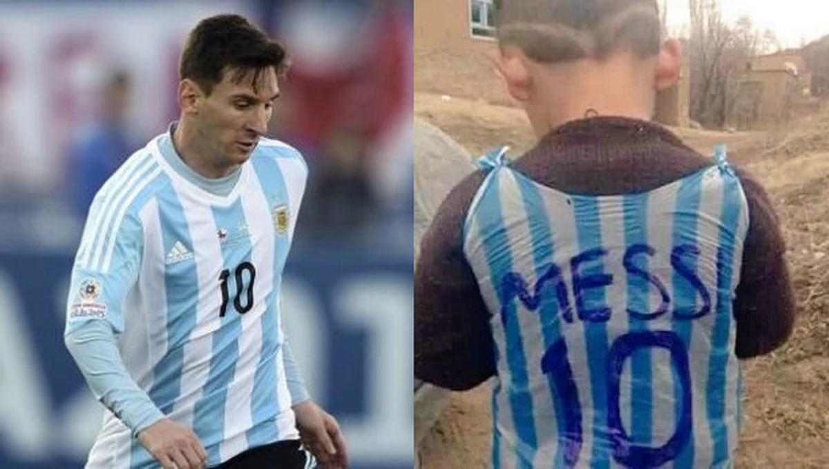 Conmovedor: niño iraquí usa bolsa como camiseta de Lionel Messi