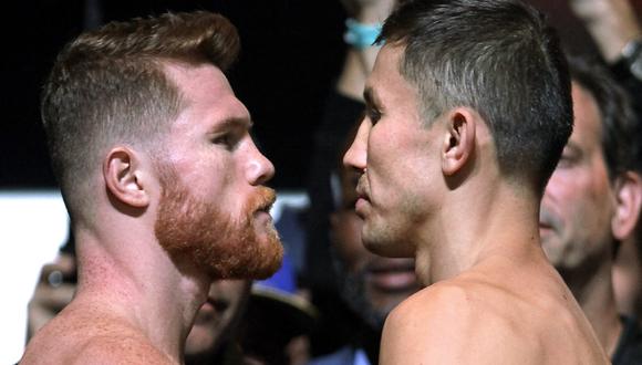 Canelo y Golovkin se enfrentarán este sábado 17 de septiembre en Las Vegas. Foto: John GURZINSKI / AFP