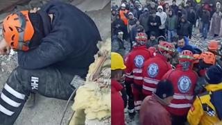 Terremoto en Turquía: rescatista se quiebra tras salvar a padre e hija con vida