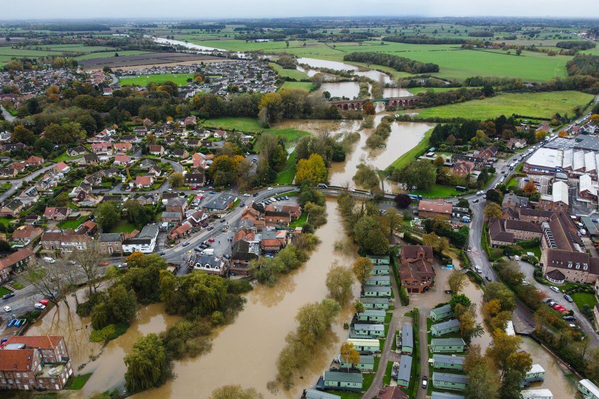 Aerial photograph taken with a drone of the flooding of the River Derwent at Stamford Bridge, Great Britain, on October 30, 2023. (Photo EFE/EPA/ADAM VAUGHAN)