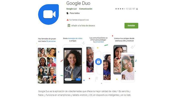 Google anunció que más adelante se cambiará el nombre de Google Duo a Google Meet, en el proceso de unificar sus plataformas de videollamadas. El primero comenzó a funcionar en el 2016. (Imagen de archivo: Google Play Store)