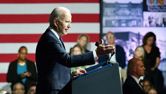 US President Joe Biden speaks during a commemoration of the 100th anniversary of the Tulsa Race Massacre at the Greenwood Cultural Center in Tulsa, Oklahoma, on June 1, 2021. US President Joe Biden traveled Tuesday to Oklahoma to honor the victims of a 1921 racial massacre in the city of Tulsa, where African American residents are hoping he will hear their call for financial reparations 100 years on. / AFP / MANDEL NGAN
