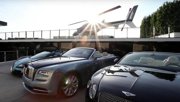 Un Bugatti Veyron, Rolls-Royce Dawn y un Bentley Continental GT C, 3 de los superautos que incluye la mansión. (Video: YouTube)