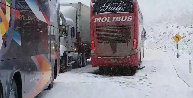 Los vehículos están varados hasta el momento en que la nevada cese. (Foto: Marco Hinojosa/Facebook)