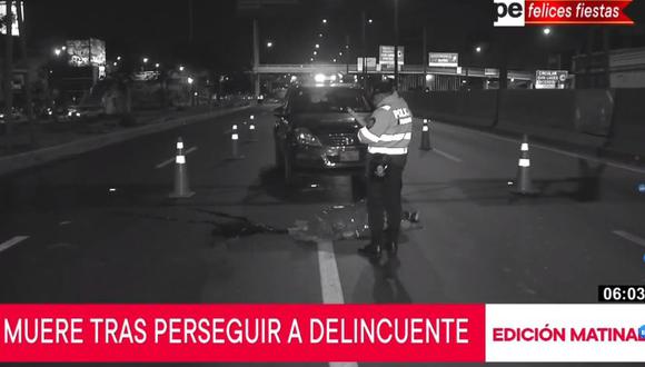 La mujer ingresó a la Panamericana Norte para atrapar a ladrón, pero fue embestida por un auto. (Captura: TV Perú Noticias)