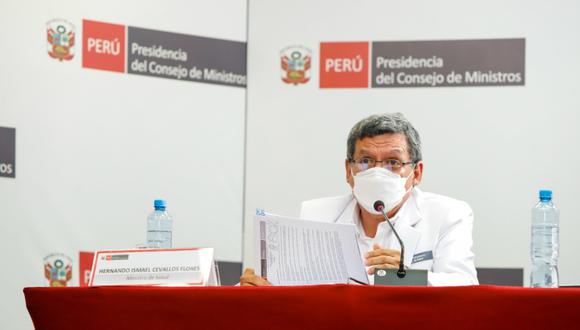 En conferencia de prensa, el ministro de Salud, Hernando Cevallos, dio detalles sobre la llegada de la tercera ola de COVID-19 en el Perú. (Foto: Minsa)